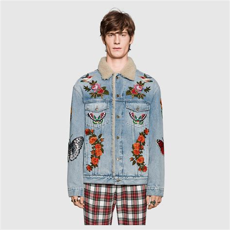 gucci embroidered jacket mens|Gucci denim jacket with embroideries.